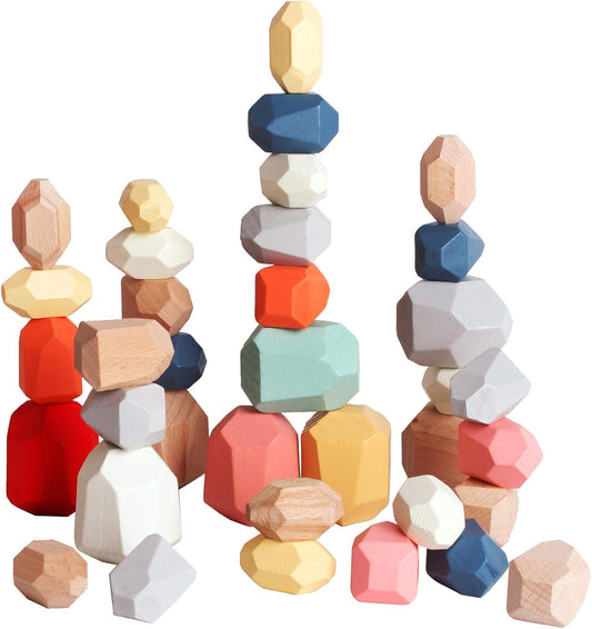 36 PCS Wooden Sorting Stacking Rocks for Kids Learning Fun