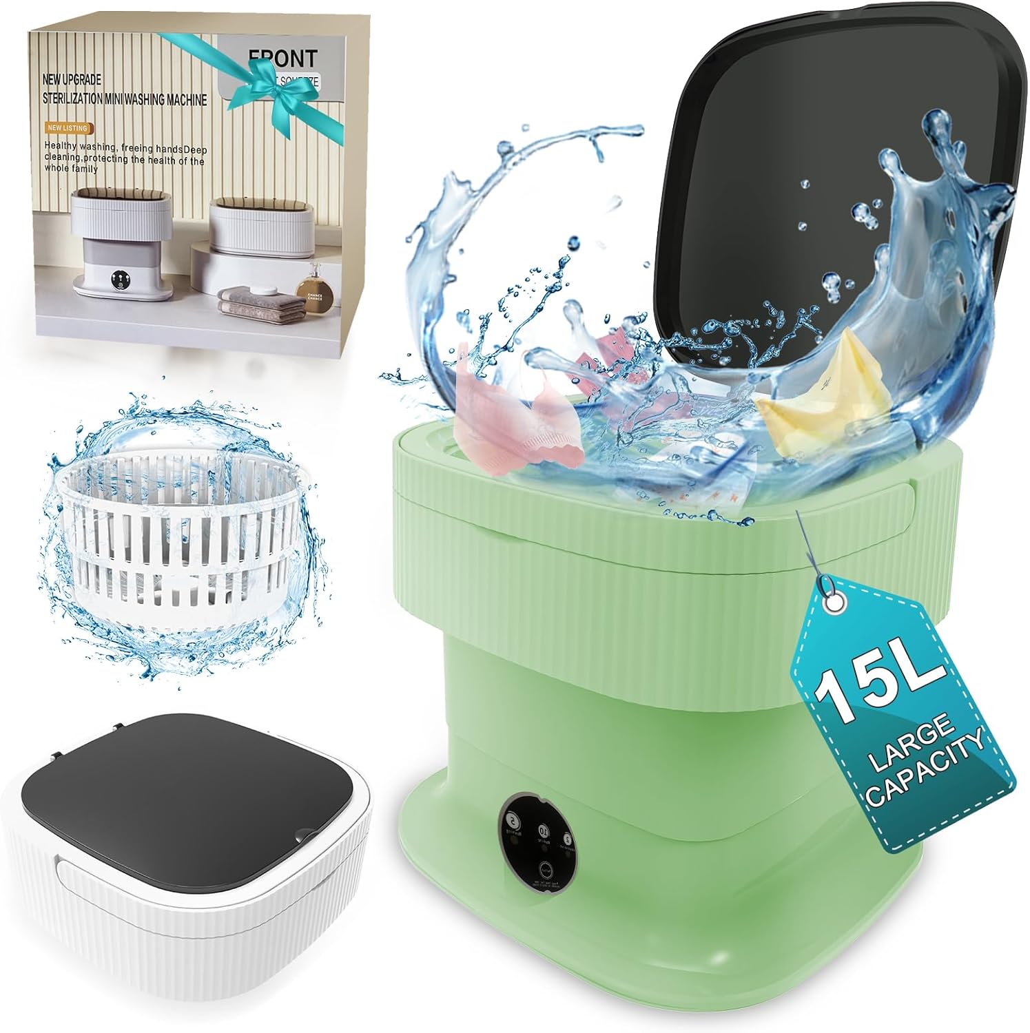 Compact Portable Washer & Spin Dryer Combo - Green