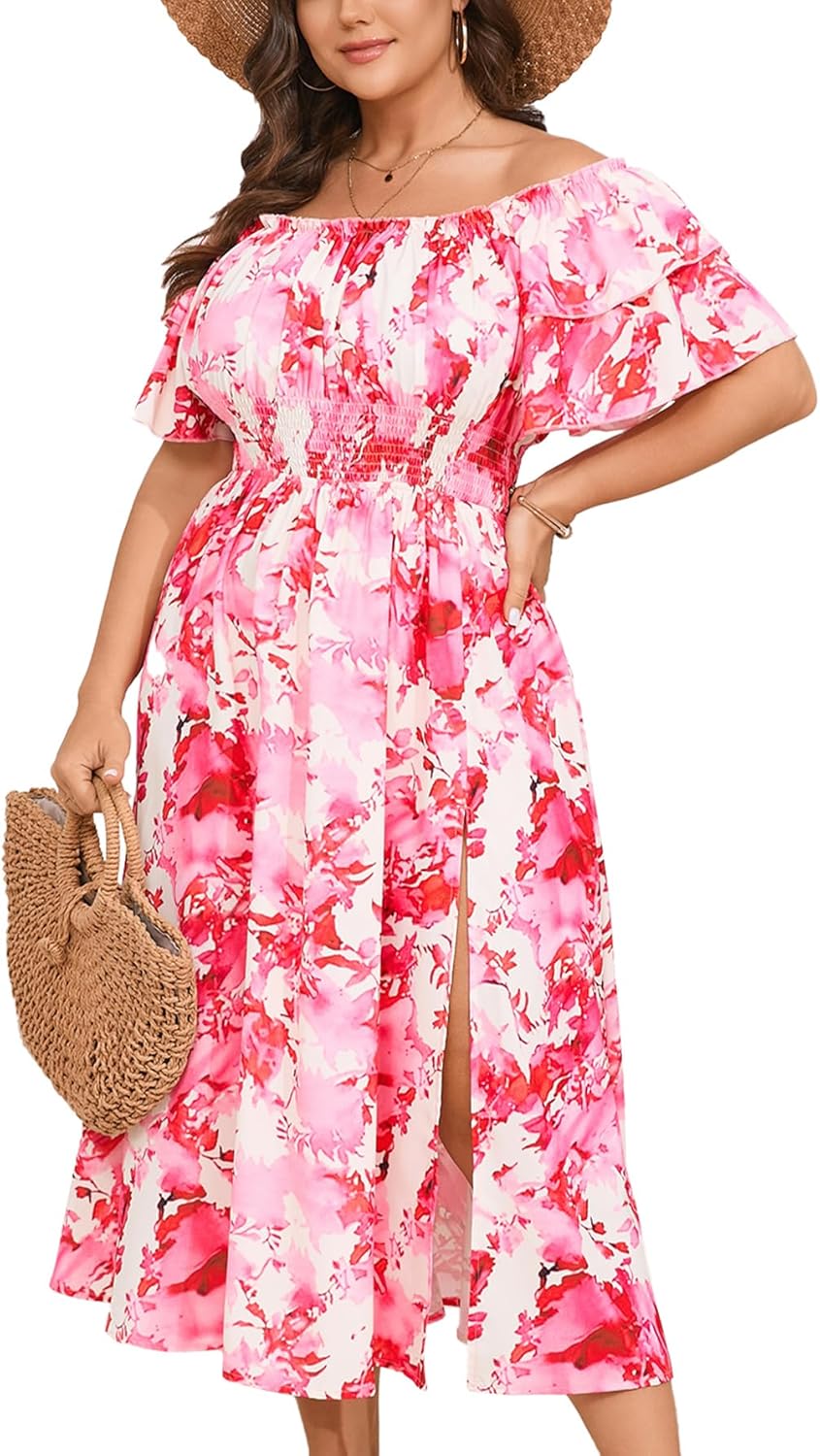 Plus Size Maxi Dress Off The Shoulder Ruffle for Curvy Women