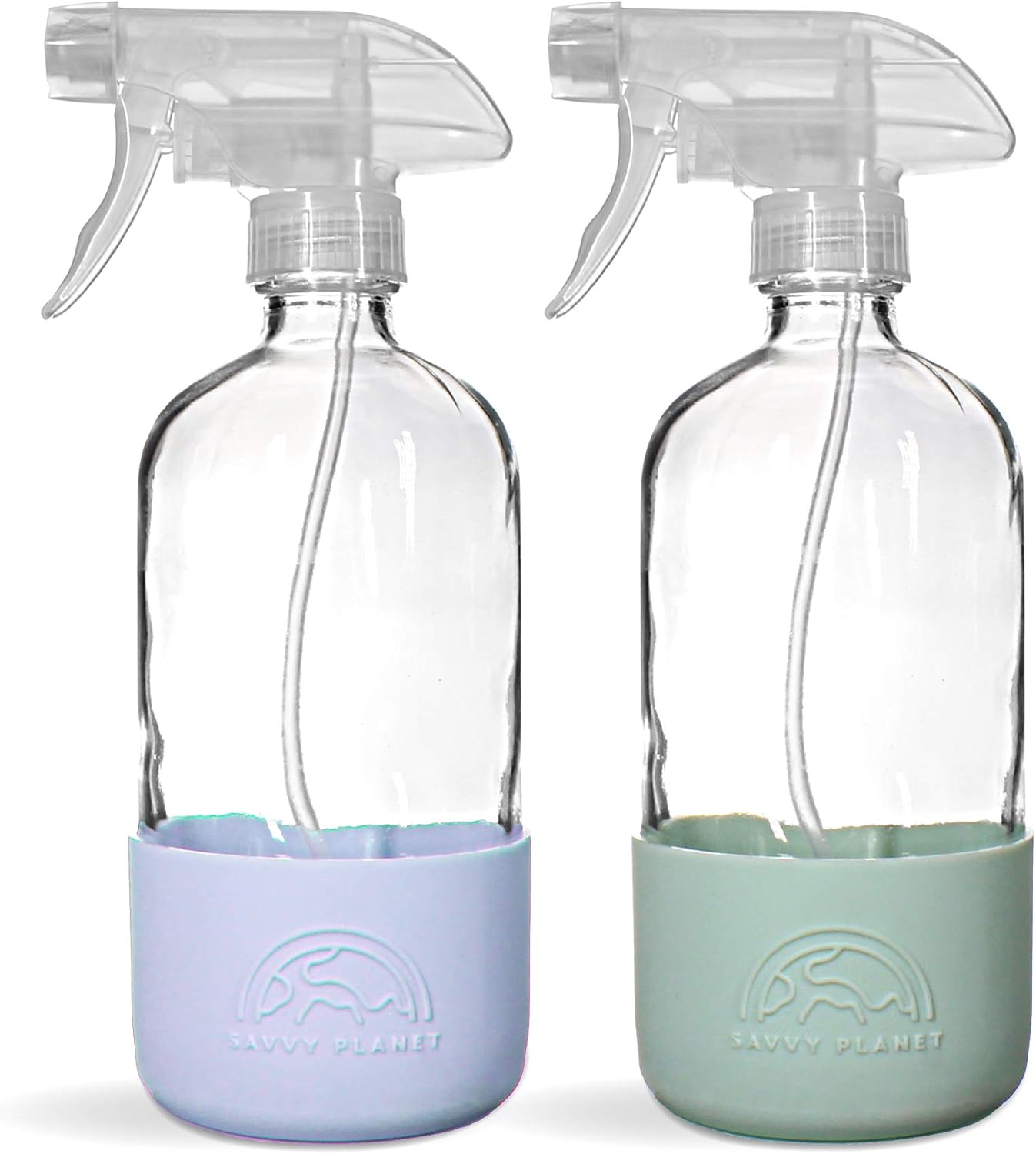 16 oz Glass Spray Bottles - Silicone Bottom Protection - 2 Pack