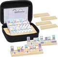 Mexican Train Dominoes Set Double 12 with 8 Wooden Trays - Family