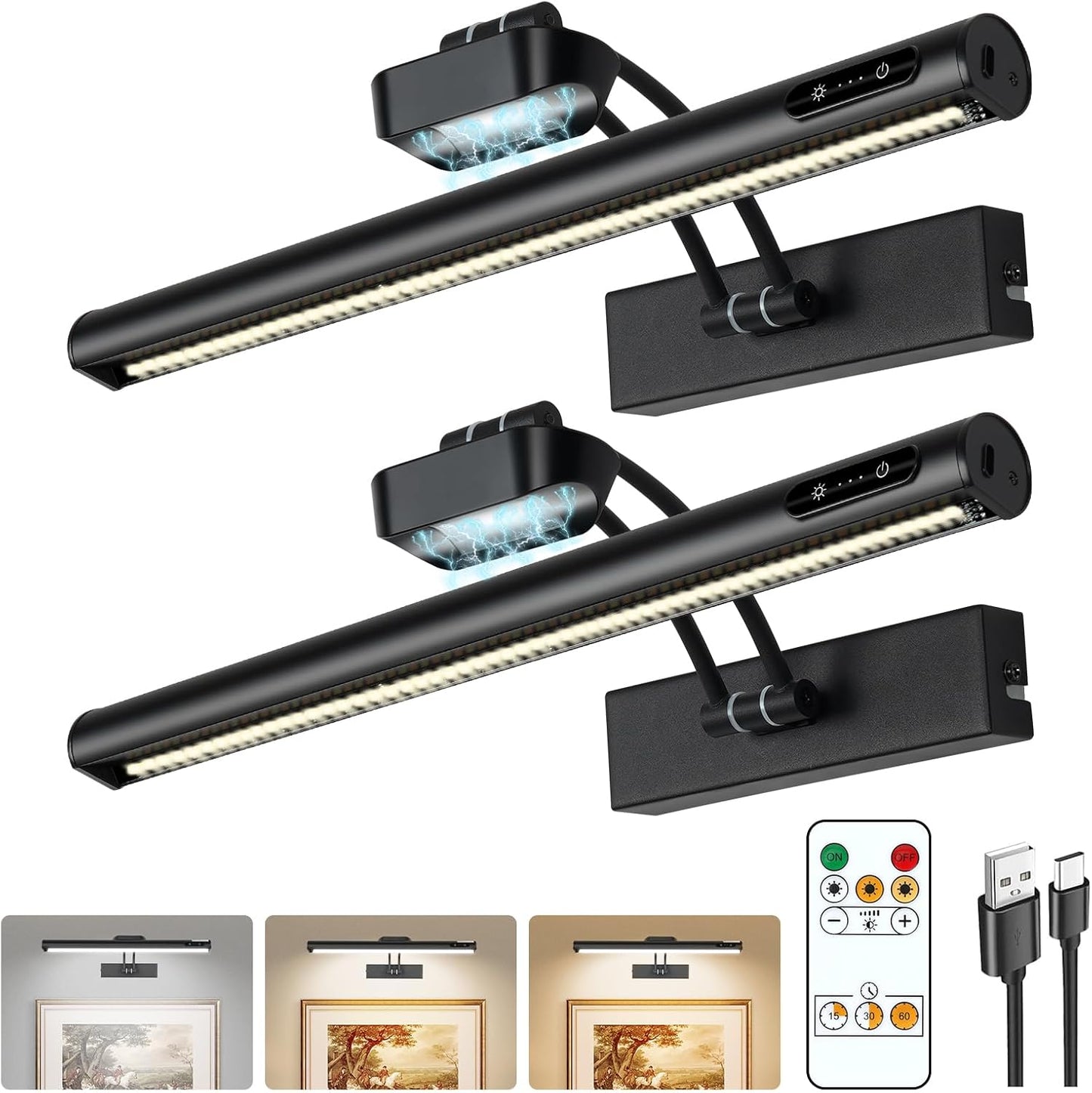 Magnetic Cordless Picture Light with Remote Control for Art