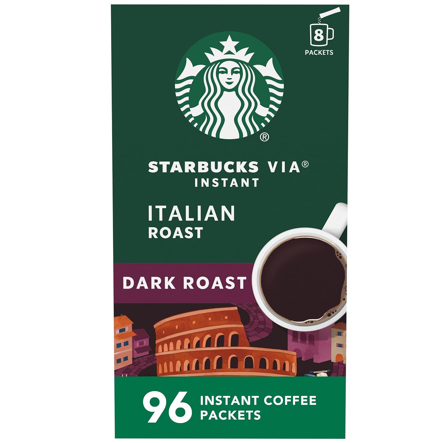 Starbucks VIA Instant Coffee, Dark Roast, 100% Arabica, 12 Boxes