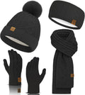 Winter Beanie Hat Scarf Gloves Headband Set - Warm 4-Piece Winter Gift