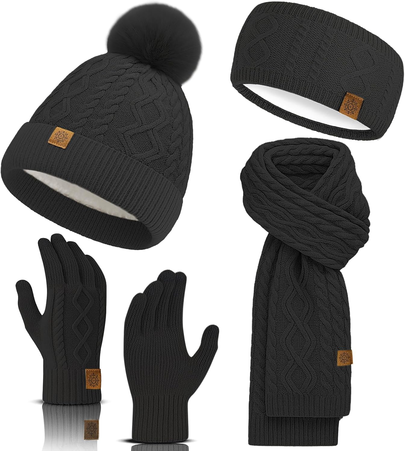 Winter Beanie Hat Scarf Gloves Headband Set for Cold Weather