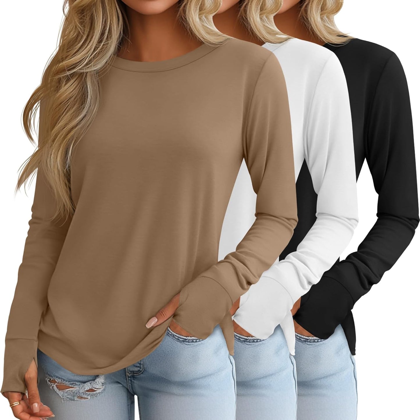 Huukeay Women's Long Sleeve Shirts with Thumb Holes