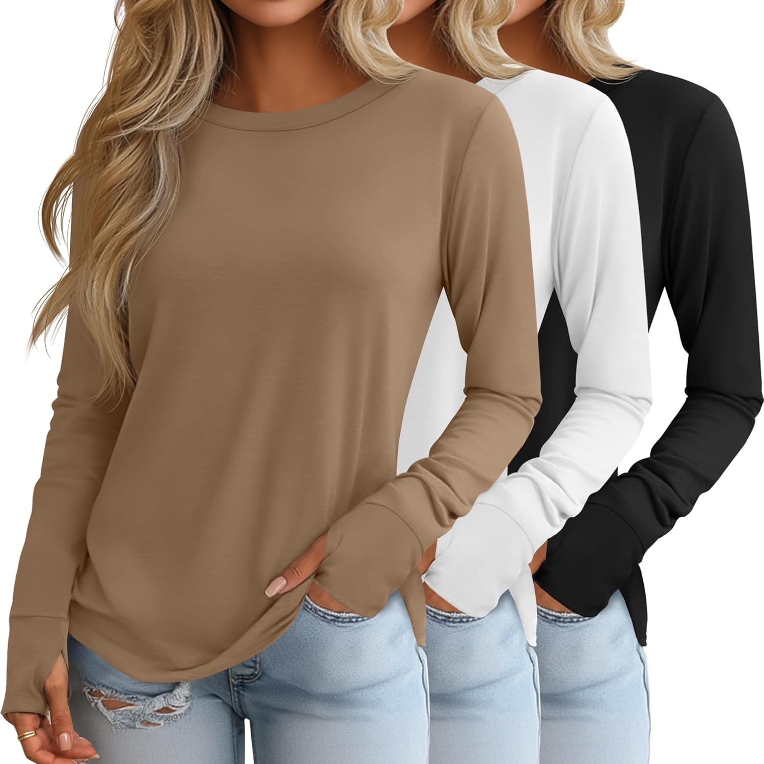 Huukeay Women's Long Sleeve Shirts with Thumb Holes