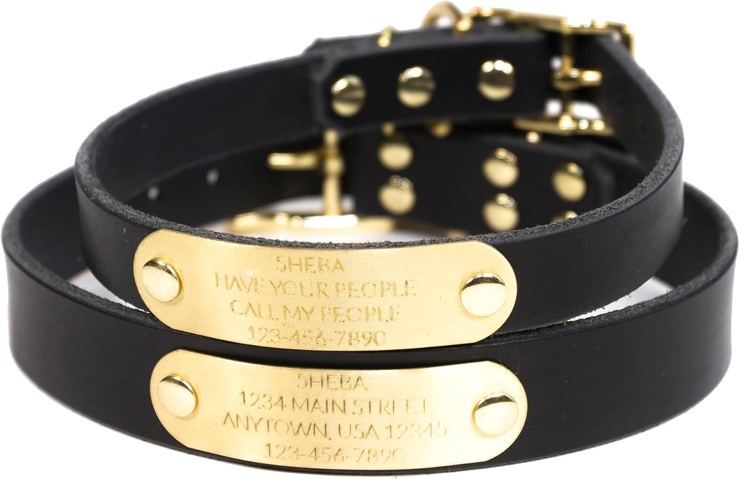 Handmade Personalized Bridle Leather Dog Collar with Nameplate