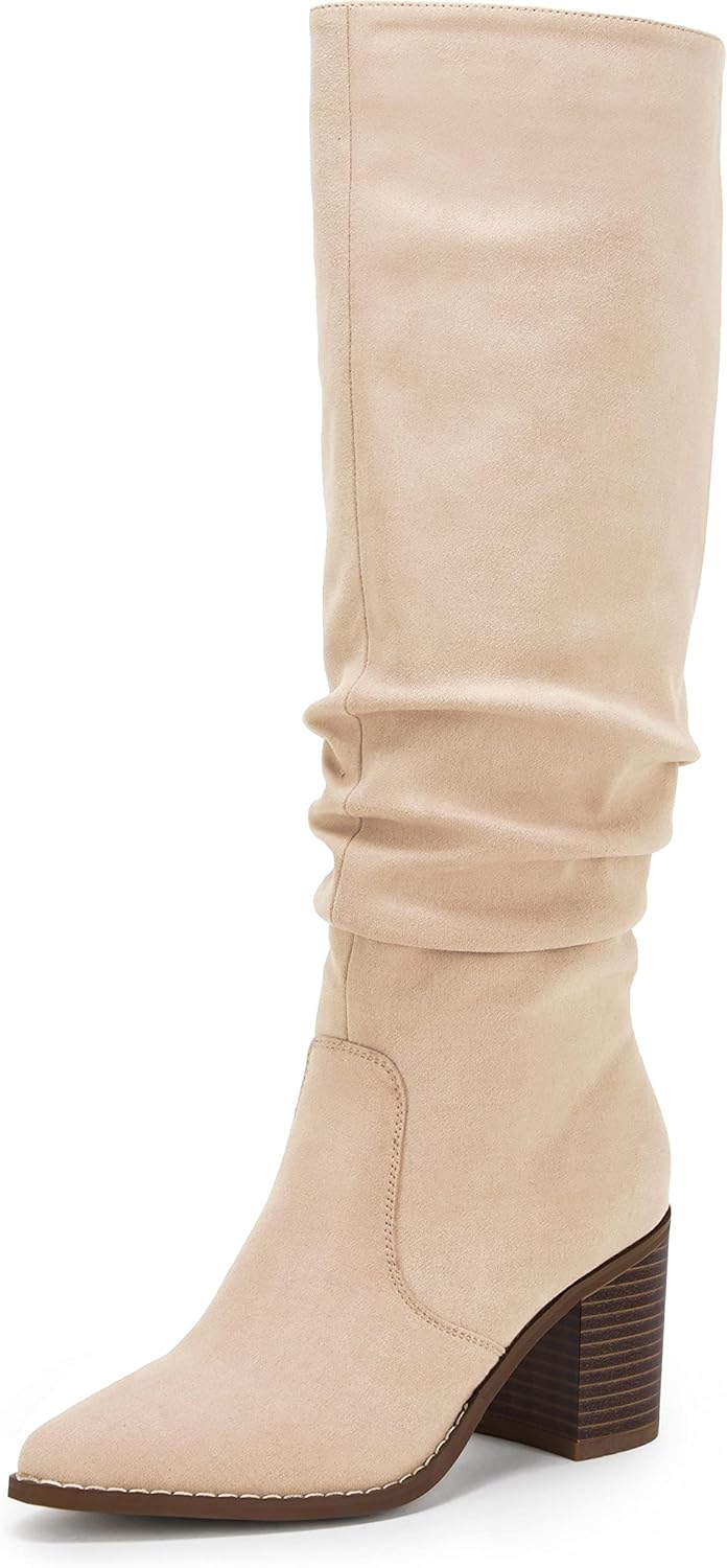 Huiyuzhi Womens Pointed Toe Mid Chunky Heel Knee High Boots