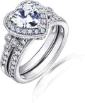 Platinum-Plated Sterling Silver Heart CZ Ring for Women - Antique