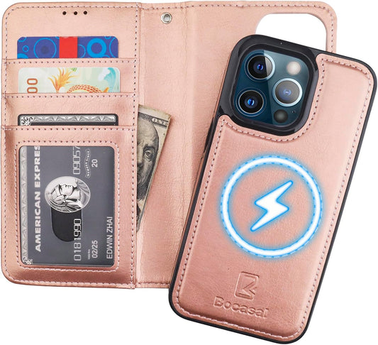 Bocasal iPhone 13 Pro Wallet Case with RFID Blocking Features