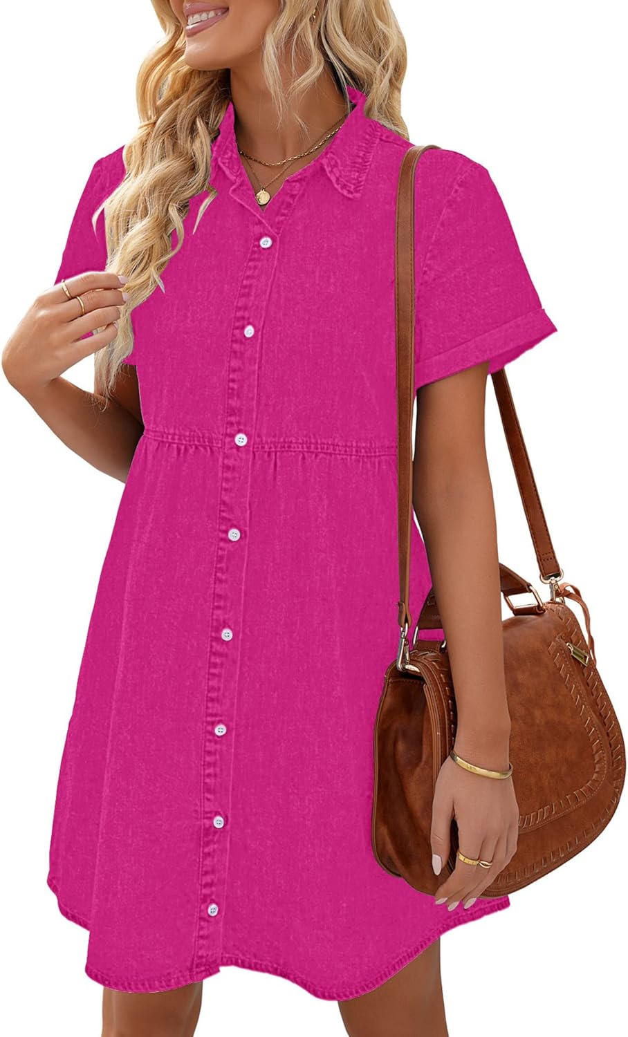 Stylish LookbookStore Women's Short Sleeve Denim Babydoll Dress