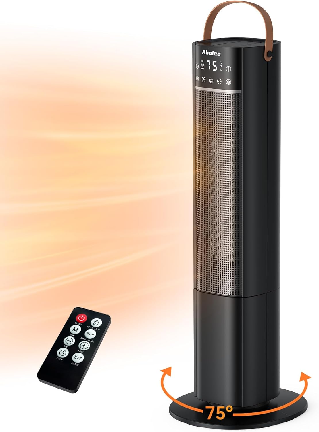 1500W Electric Heater, 12ft/s with Remote, 75 Oscillation - PTC for Large Space