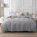 Light Grey Duvet Cover Set Queen Size - Soft Brushed Cotton-Like
