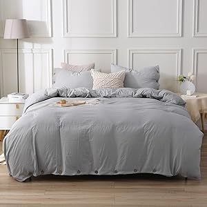 APSMILE Light Grey Duvet Cover Set Queen Size for Cozy Sleep