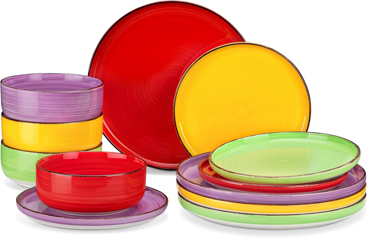 Vibrant Hand-Painted Stoneware Dinnerware Set for 4 People