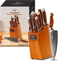 Damascus Kitchen Knife Set 9-Piece with Wood Block - Professional
