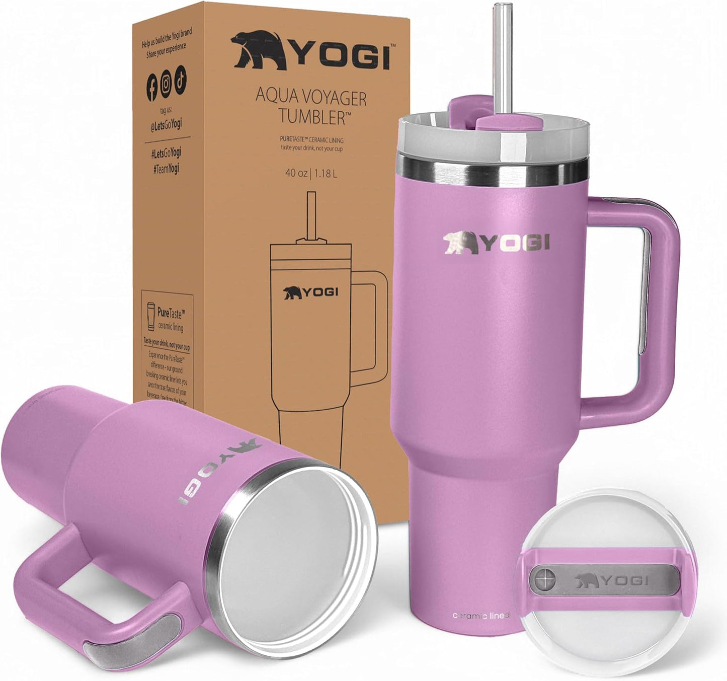 YOGI Ceramic Lined Tumbler with Handle - 40oz Purple Mist