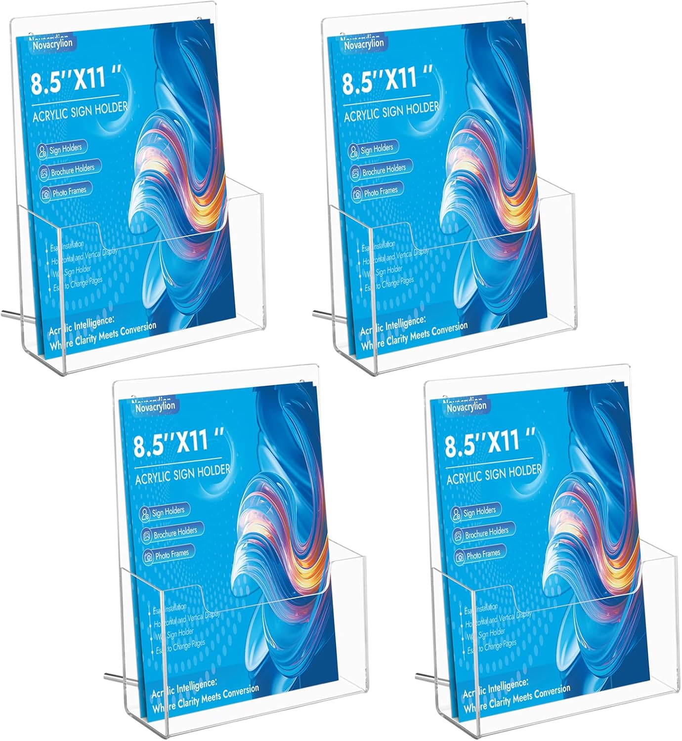 Acrylic Brochure Holder Wall Mount 8.5x11 Clear Trifold Rack
