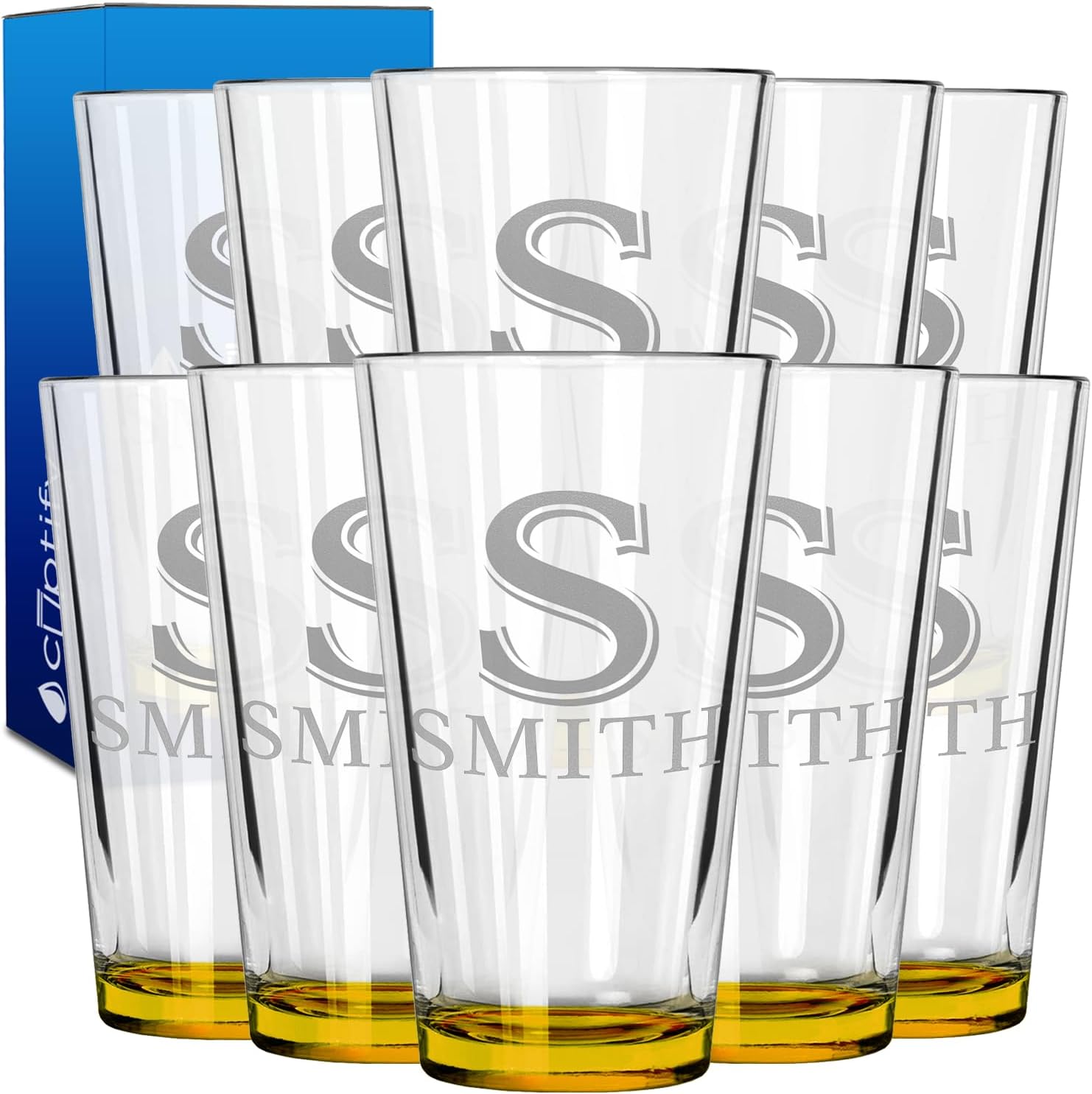 Personalized Beer Glasses Set of 10 Engraved 16oz Pint Glasses