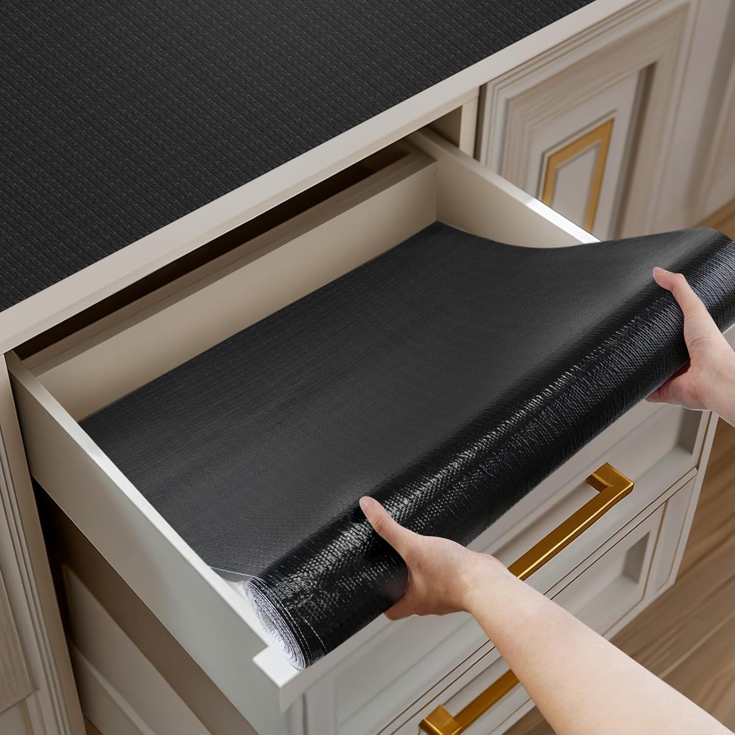 Non-Adhesive Shelf and Drawer Liner for Kitchen Cabinets