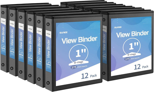 SUNEE 3 Ring Binder 1 Inch 12 Pack for School or Office