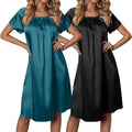Satin Nightgowns for Women 2 Pack - Soft Pleated Knee-Length