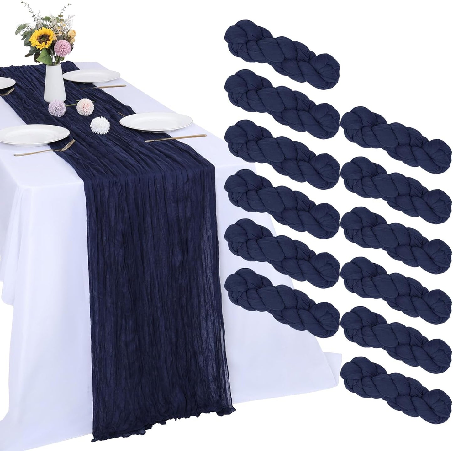 Navy Blue Cheesecloth Table Runner 12 Pack for Elegant Decor