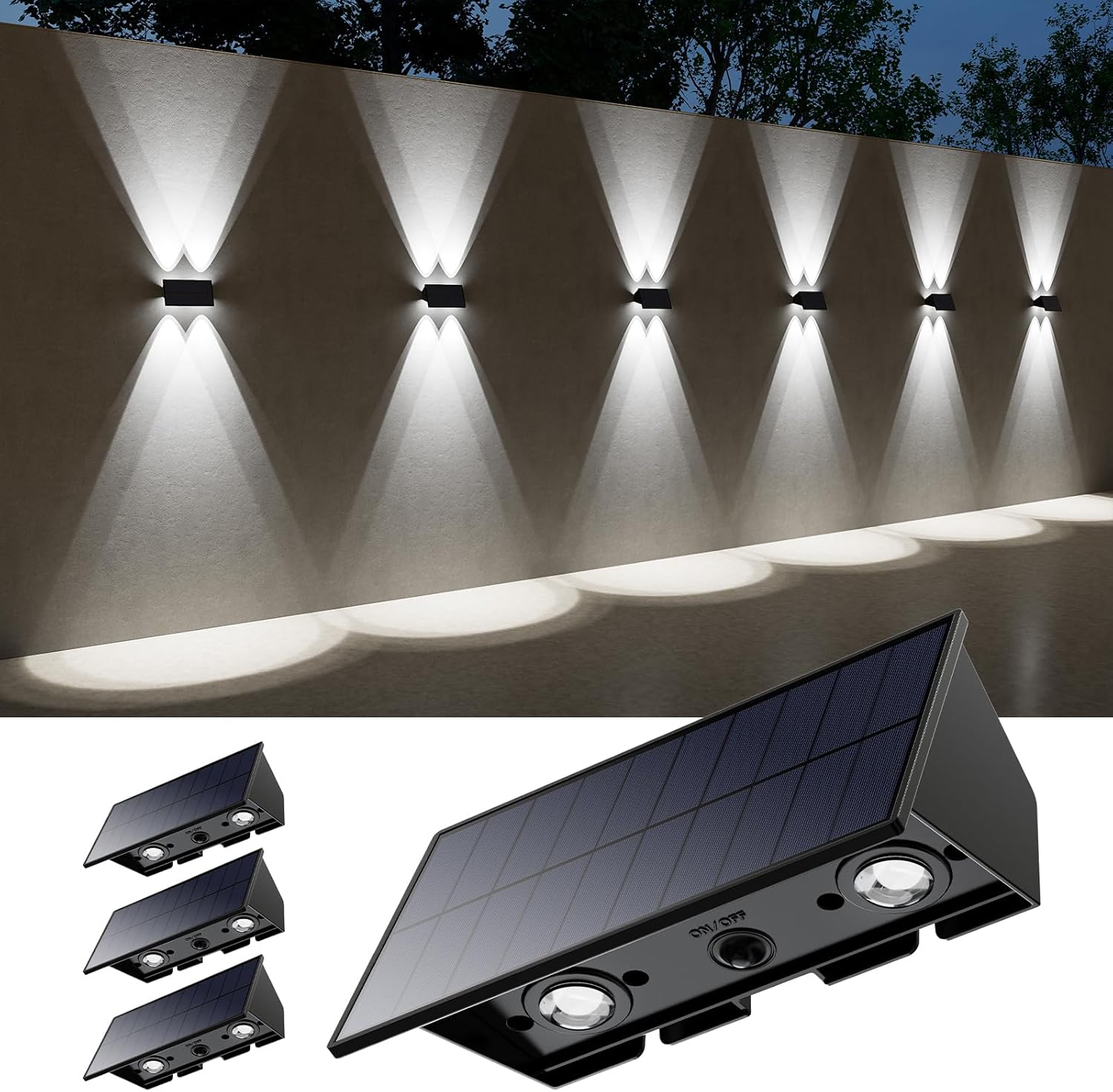 4 Pack Solar Powered Wall Lights for Outdoor Decorative Lighting
