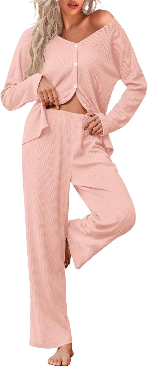 Ekouaer Womens Waffle Knit Pajamas Set for Ultimate Comfort