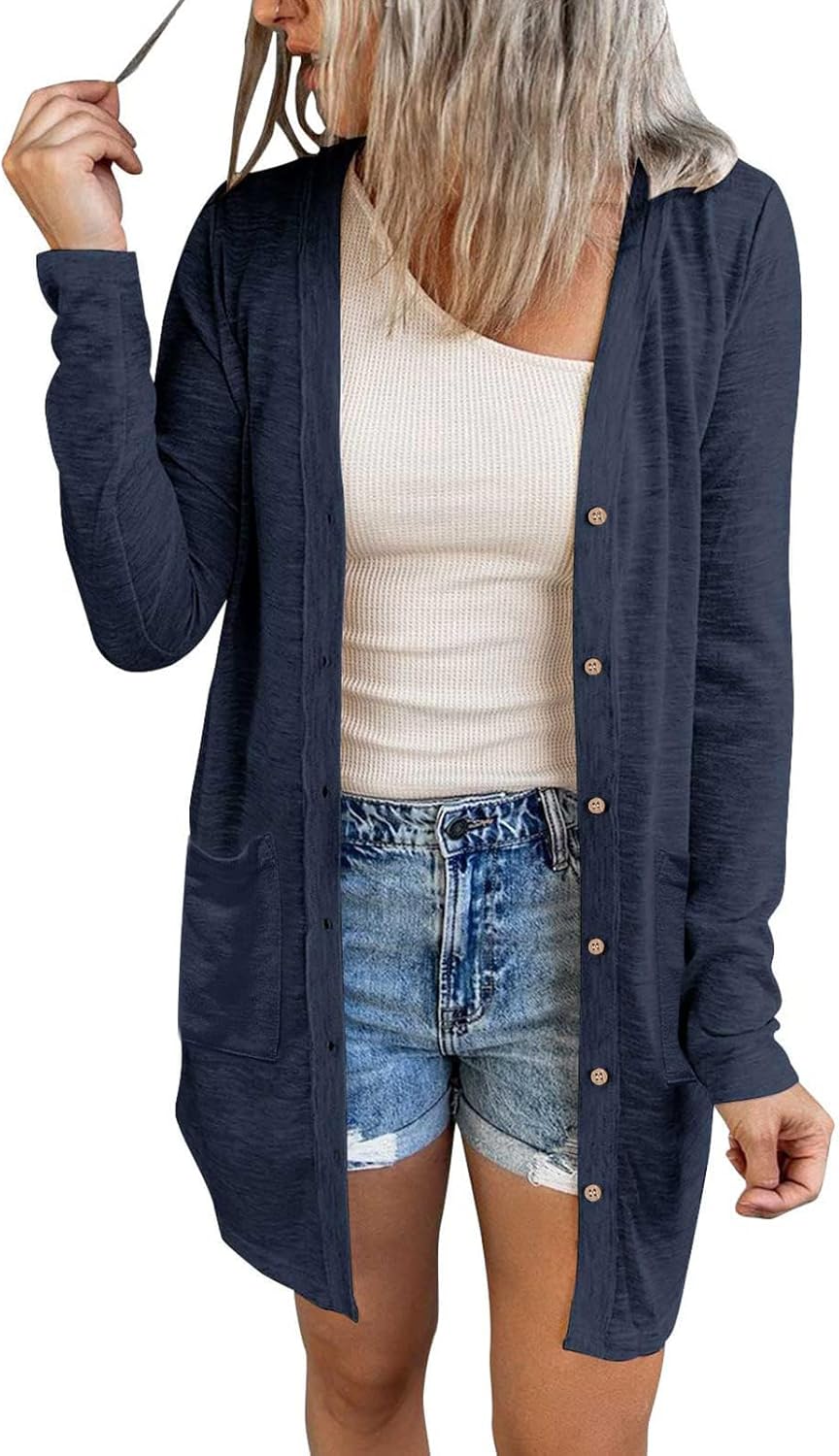Lightweight Open Front Cardigan for Women with Pockets