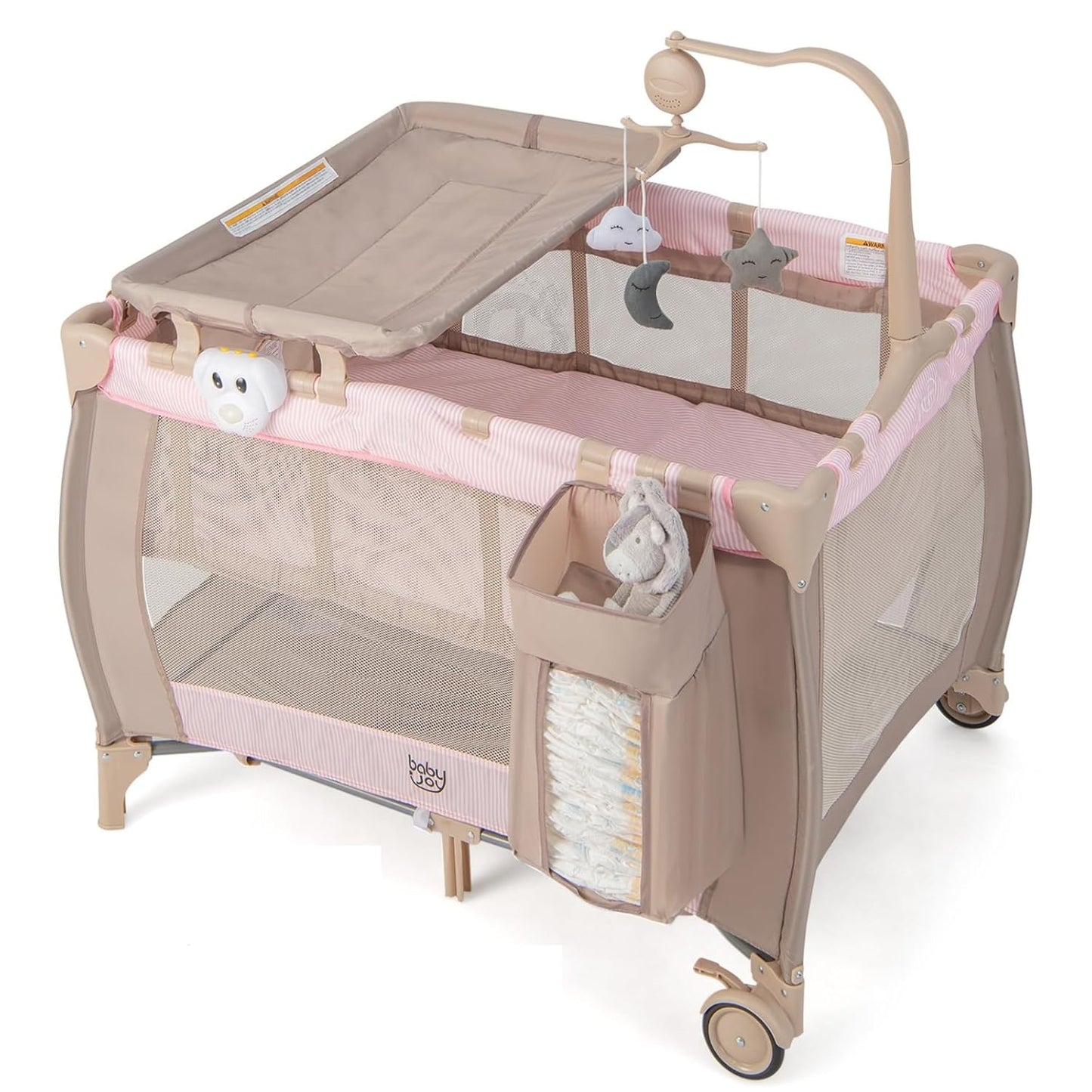 Costzon 3 in 1 Pink Pack and Play with Bassinet for Baby Girls