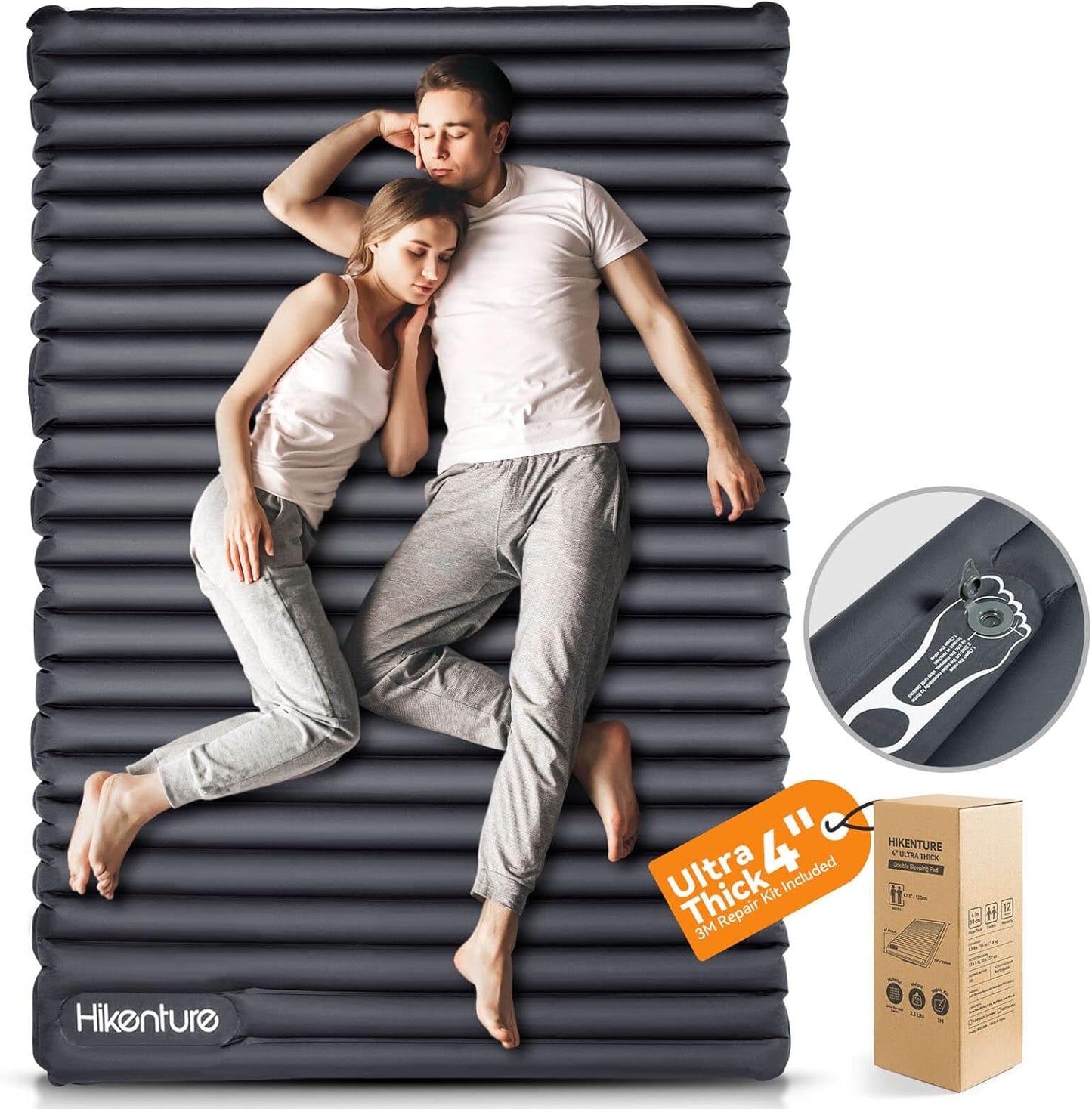 Hikenture Double Sleeping Pad - 4in Extra-Thick Camping Mattress