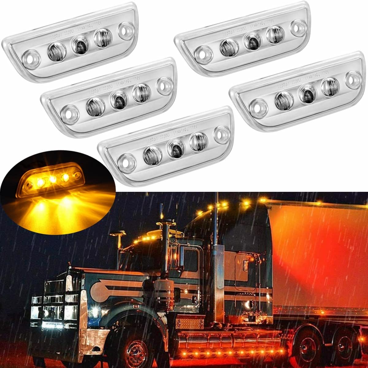 5PCS 9LED Cab Marker Lights for Kenworth & Peterbilt Trucks