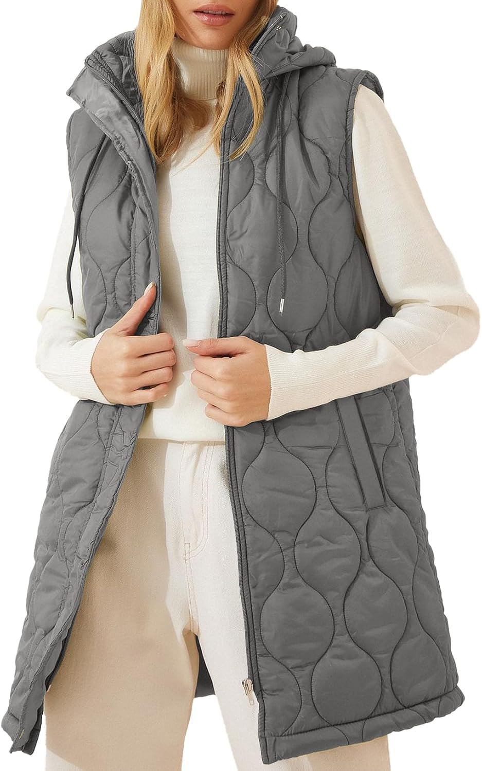 Lightweight Quilted Long Puffer Vest for Women in Winter