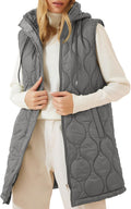 EVALESS Long Puffer Vest Women Sleeveless Hooded Quilted Vest - Warm