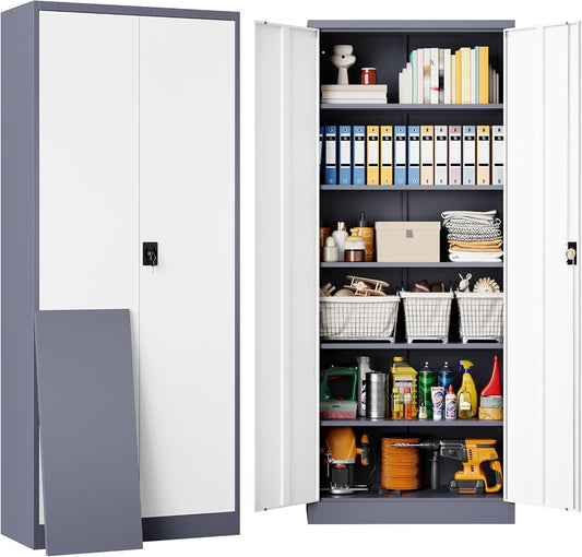 SISESOL 71in Metal Storage Cabinet with Adjustable Shelves and Lock