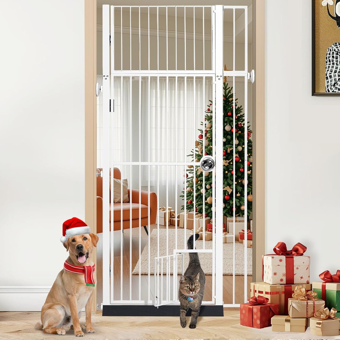 71 Inch Extra Tall Cat Gate with Door for Pets and Safety