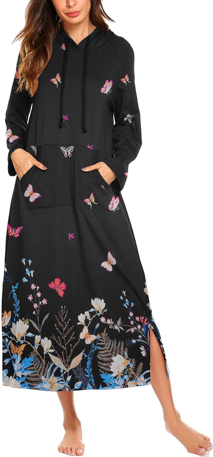 Ekouaer Nightgowns for Women: Cozy Cotton Hooded Loungewear