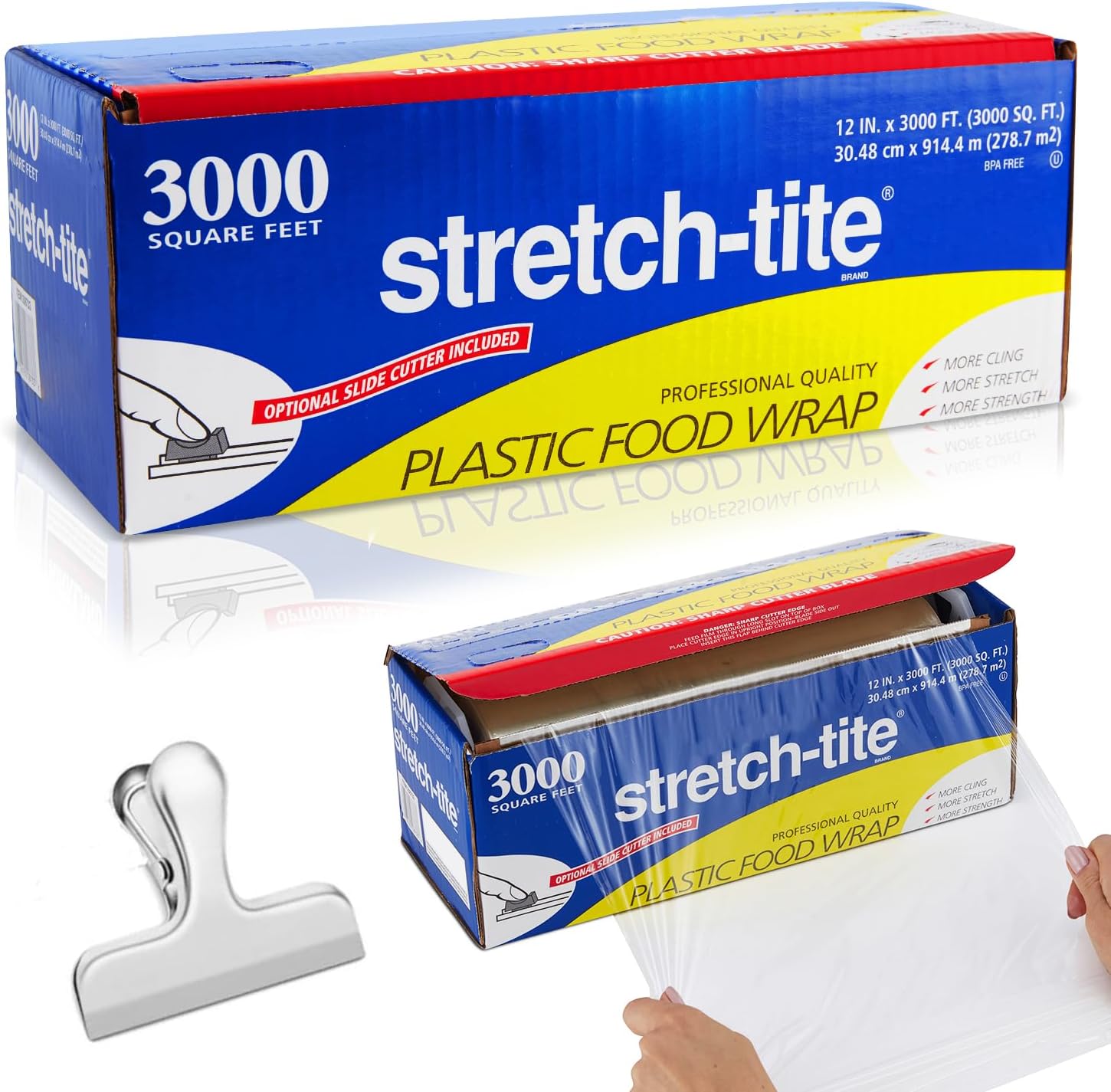 Stretch Tite Plastic Wrap with Slide Cutter and Bag Clip 3000 Feet
