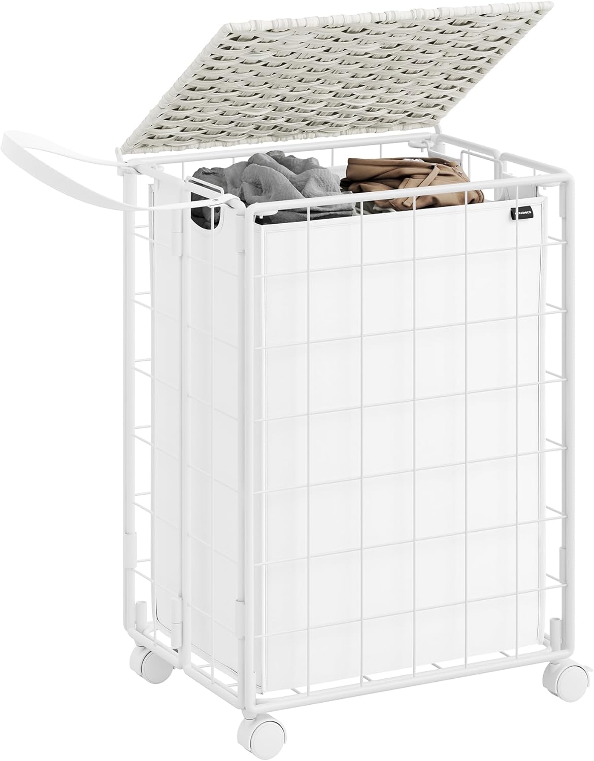 SONGMICS 90L Laundry Hamper with Lid and Wheels for Easy Use
