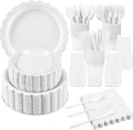 350 Pcs White Paper Plates and Napkins for Elegant Parties