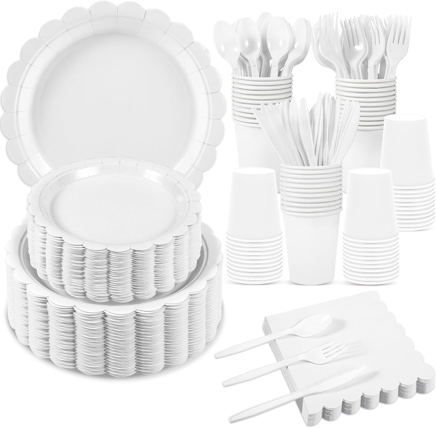 350 Pcs White Paper Plates and Napkins for Elegant Parties
