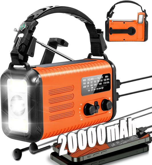 20000mAh Emergency Radio with Solar Hand Crank for Safety