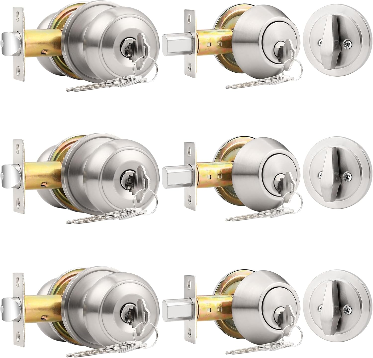 Probrico Entry Door Knob Set with Single Cylinder Deadbolt Combo
