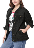 Plus Size Jean Jacket Stitching Button Front Washed Denim Jacket