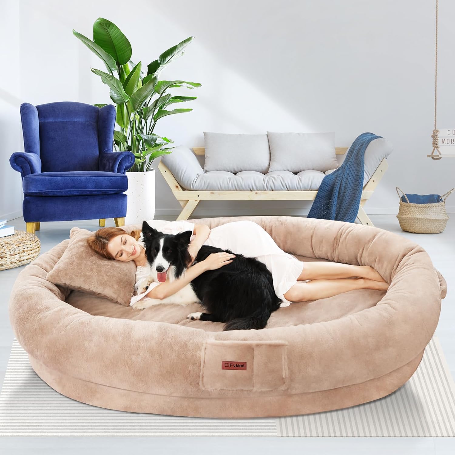 Human Dog Bed for Adults and Kids, Cozy 70in Faux Fur Design
