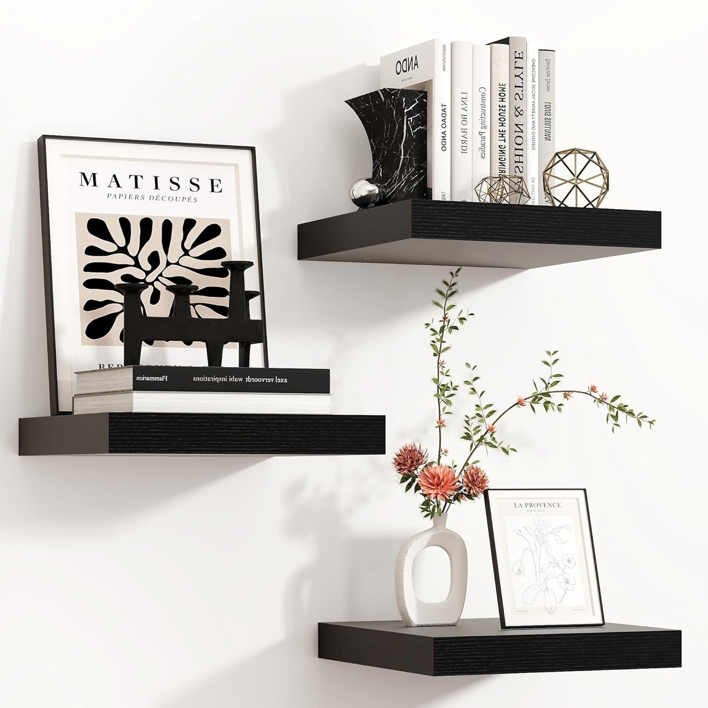 Square Floating Shelves for Wall - Modern Black Decor Solution