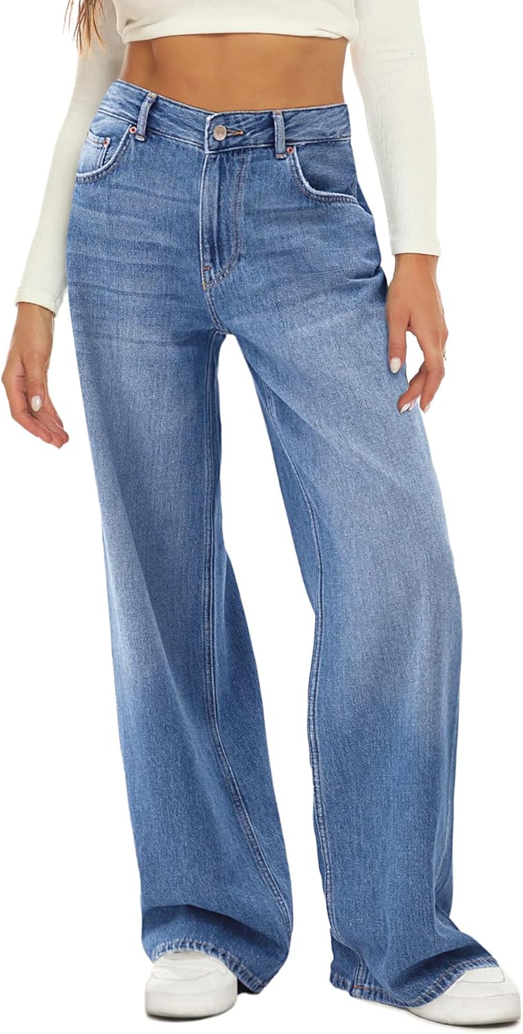 HDLTE Women Wide Leg Jeans High Waist Baggy Jean for Comfort