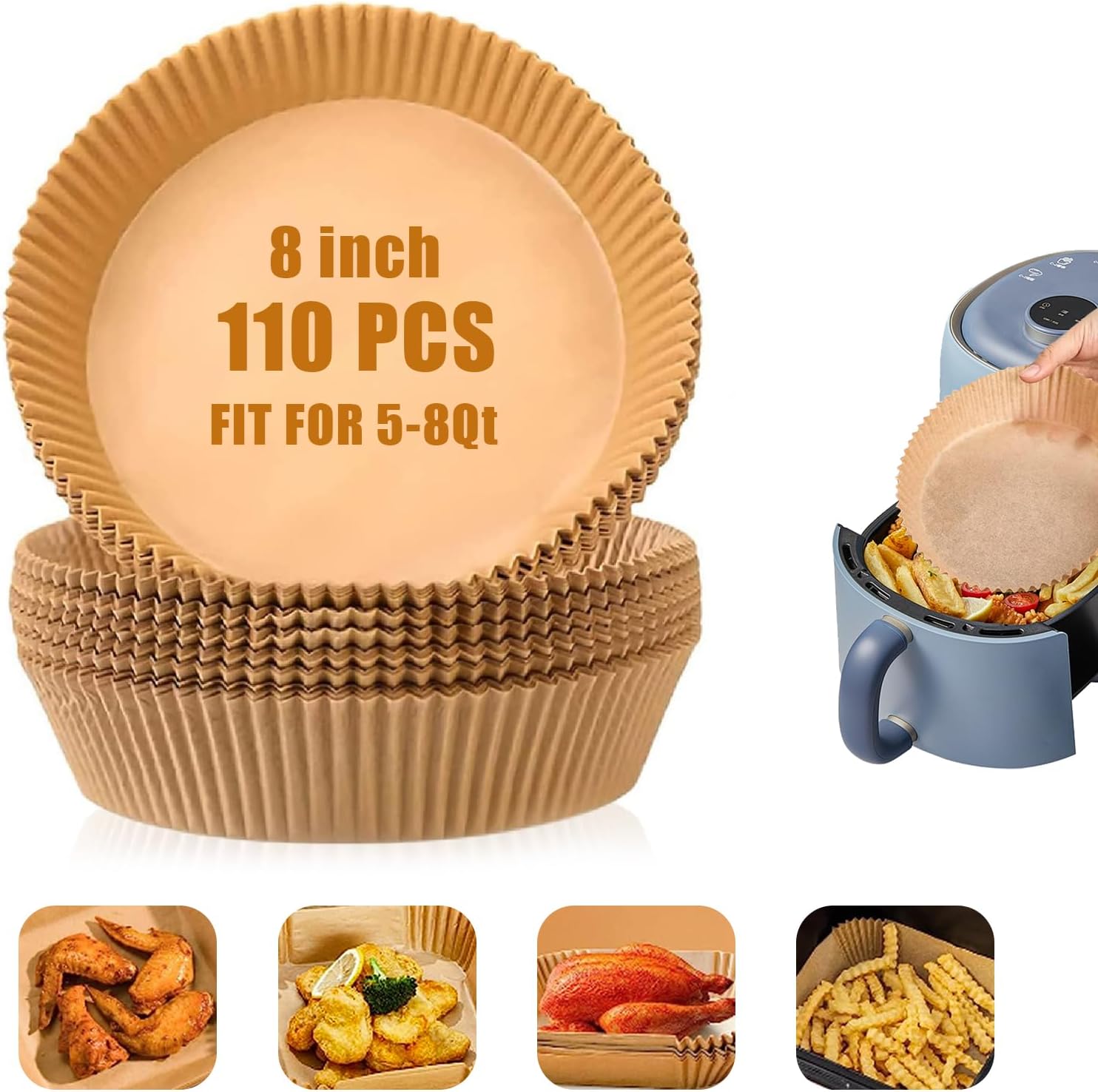 110 Non-Stick Air Fryer Liners - Oil Resistant, Food Grade, Disposable